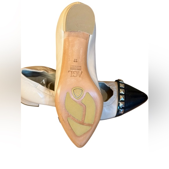 NWOB AGL Attilio Giusti Leombruni Studded Tan Black Studded Block Pumps Sz 37 - Picture 9 of 15